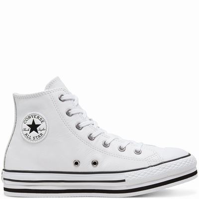 Converse Leather Chuck Taylor All Star Platform - Lasten Matalavartiset Tennarit - Valkoinen/Mustat